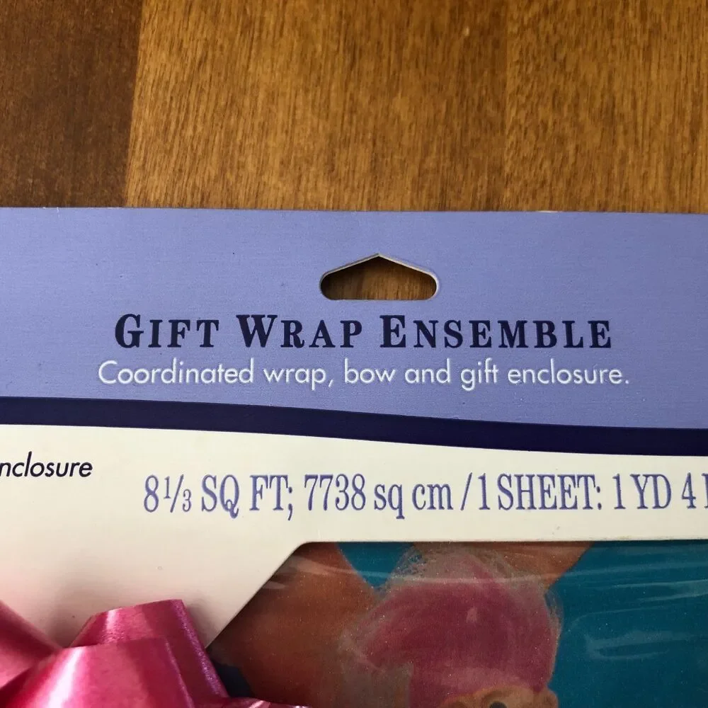 Hallmark Gift Wrap Ensemble TROLLS Gift Wrap Bow Card VINTAGE NEW
